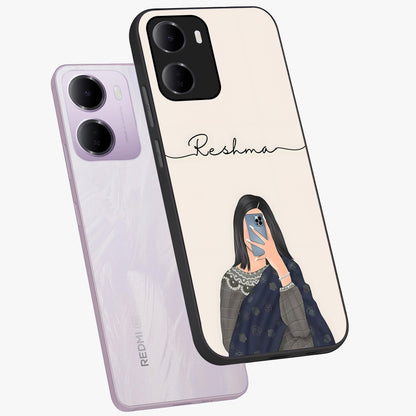 Mirror Mood Muse With Custom Name Glass Case displayed in angled mockup highlighting aesthetic mirror inspired design with custom name feature.