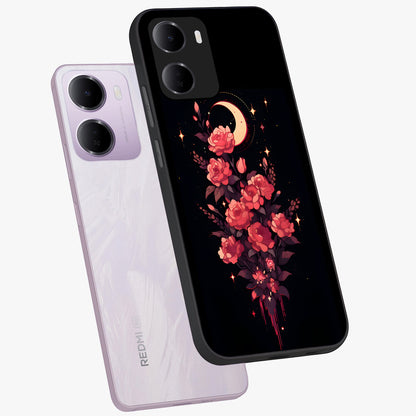 Moonlit Floral Elegance Glass Case displayed in angled mockup highlighting graceful flower design with soft moonlight aesthetic.