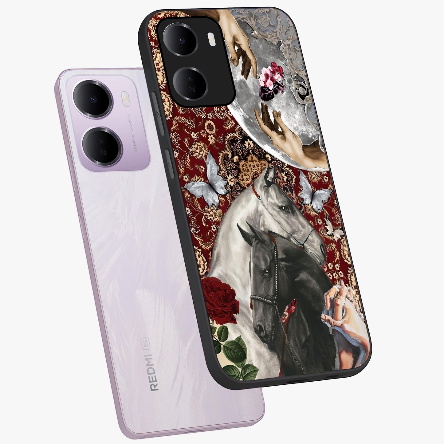 Moonlit Royal Stallion Glass Case displayed in angled mockup highlighting powerful stallion illustration with royal night aesthetic.
