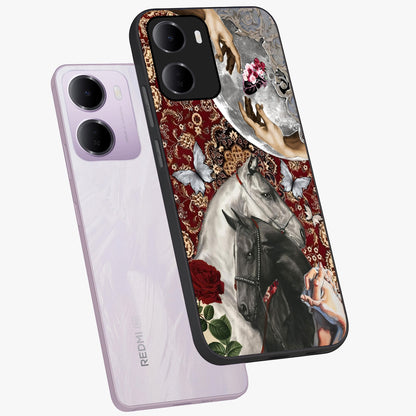 Moonlit Royal Stallion Glass Case displayed in angled mockup highlighting powerful stallion illustration with royal night aesthetic.