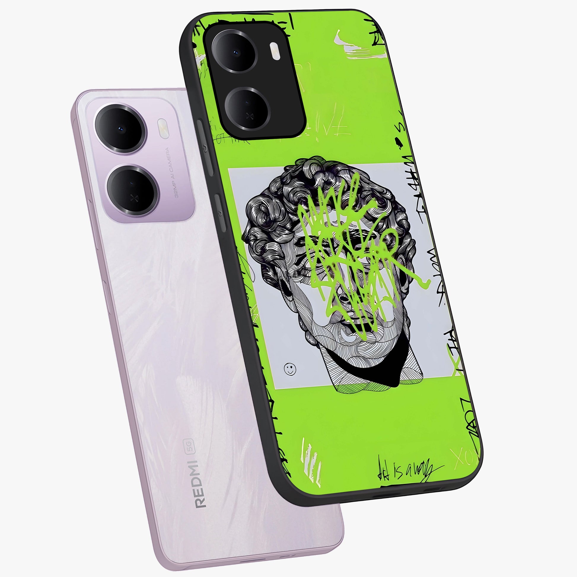 Neo Graffiti Rebellion Glass Case displayed in angled mockup highlighting urban street art design with rebellious aesthetic.