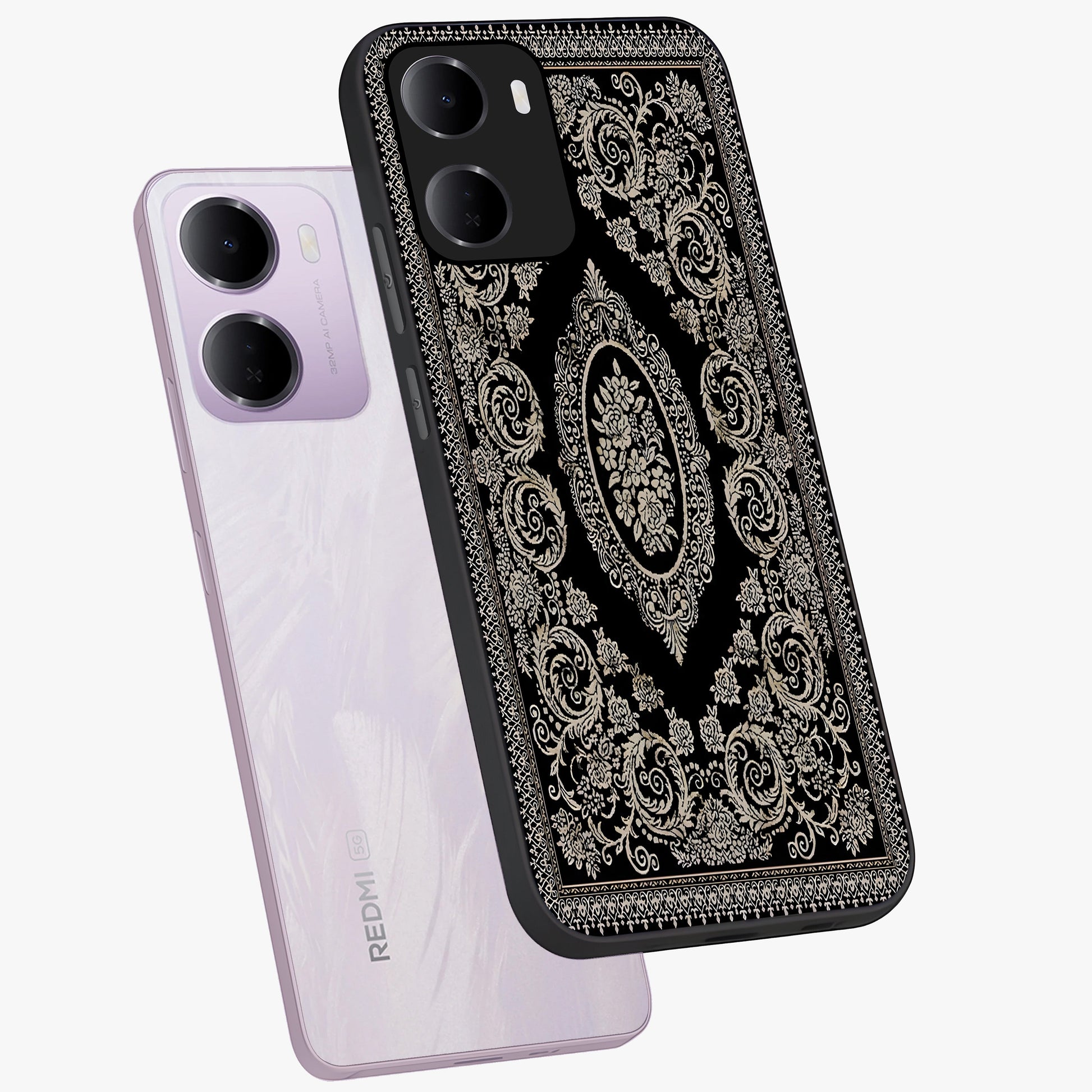 Noir Bloom Elegance Glass Case displayed in angled mockup highlighting refined flower design with stylish noir aesthetic.