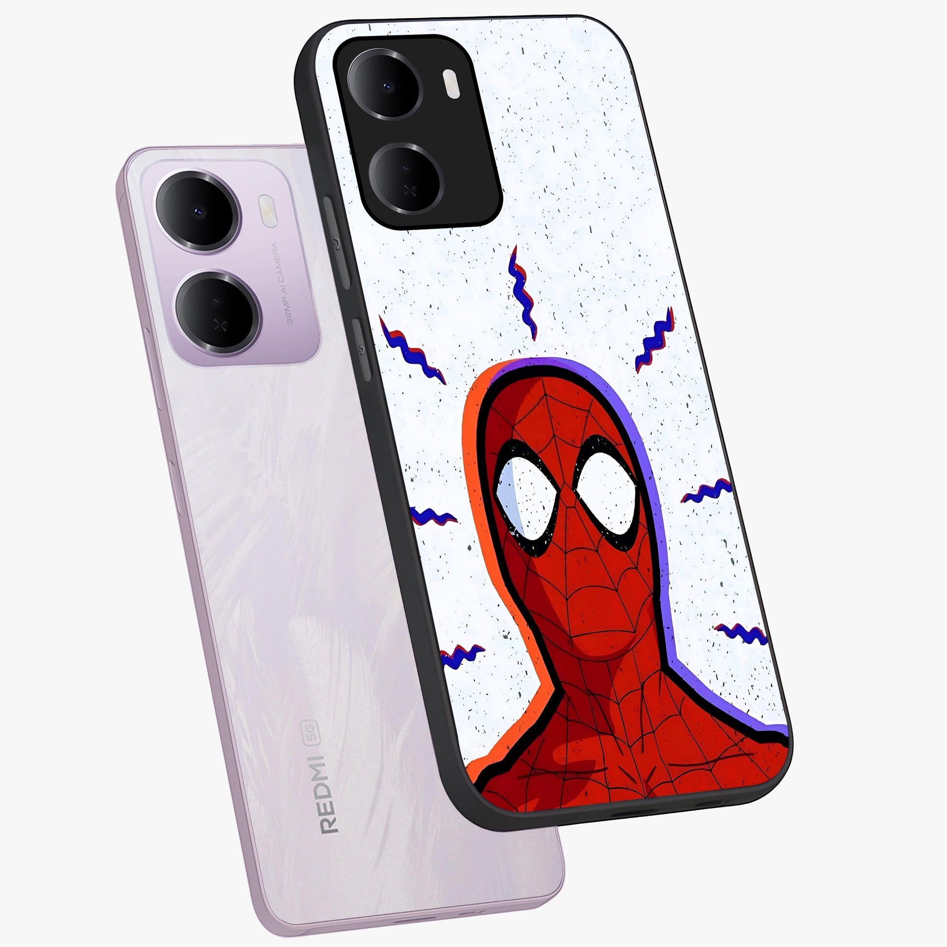 Omg Spiderman Glass Case displayed in angled mockup highlighting dynamic hero illustration with action comic aesthetic.