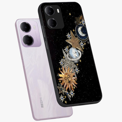 Pearls Universe Object Glass Case displayed in angled mockup highlighting celestial pearl design with dreamy aesthetic.