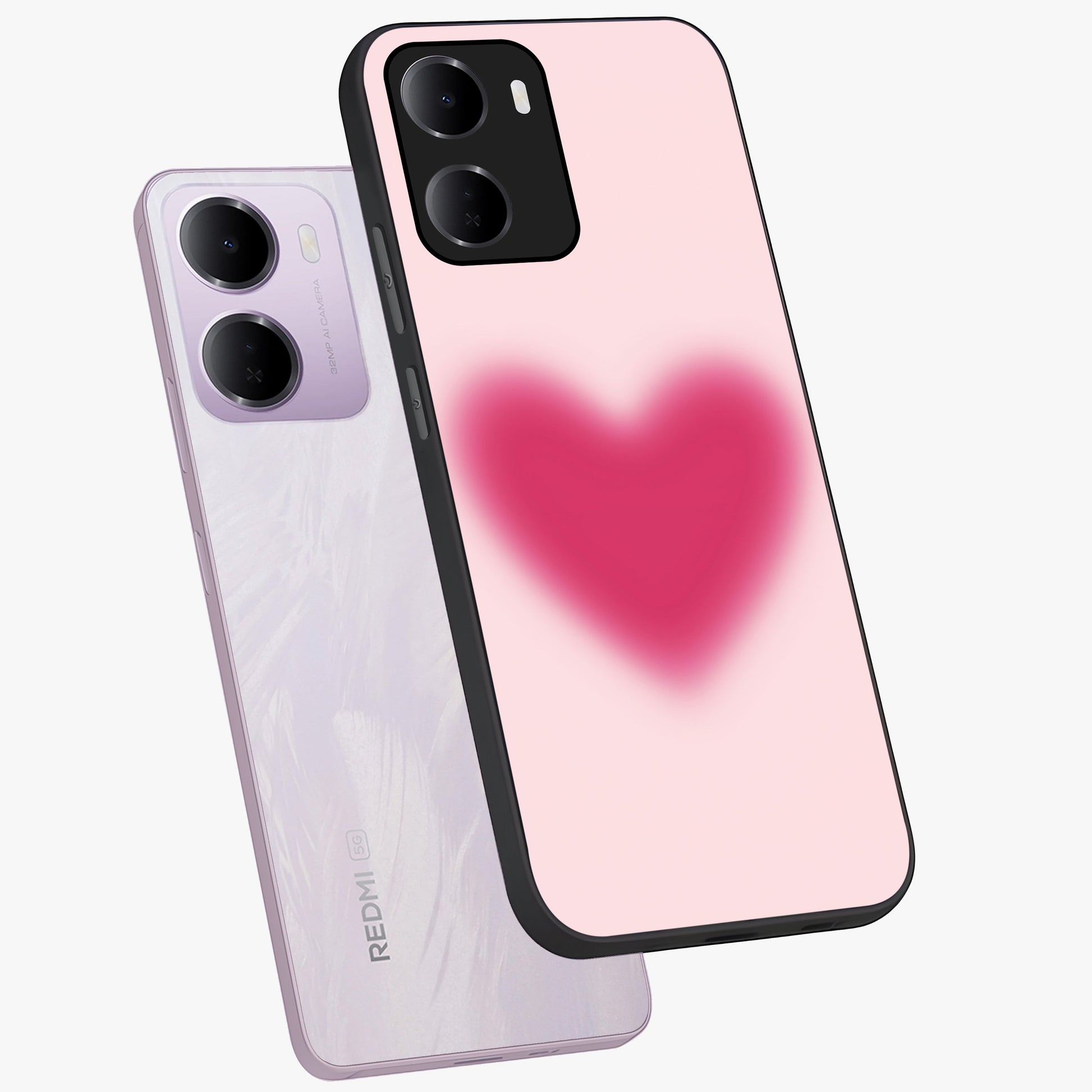 Pink Aura Heart Glass Case displayed in angled mockup highlighting vibrant pink heart design with dreamy aura aesthetic.