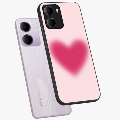 Pink Aura Heart Glass Case displayed in angled mockup highlighting vibrant pink heart design with dreamy aura aesthetic.