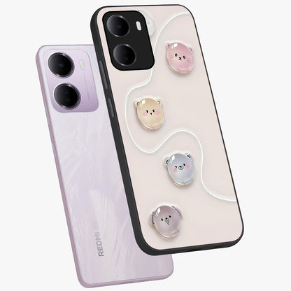 Puffy Face Parade Glass Case displayed in angled mockup highlighting playful cartoon face design with fun aesthetic.