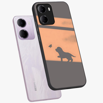 Puppy Shadow Art Glass Case displayed in angled mockup highlighting playful dog illustration with artistic shadow aesthetic.