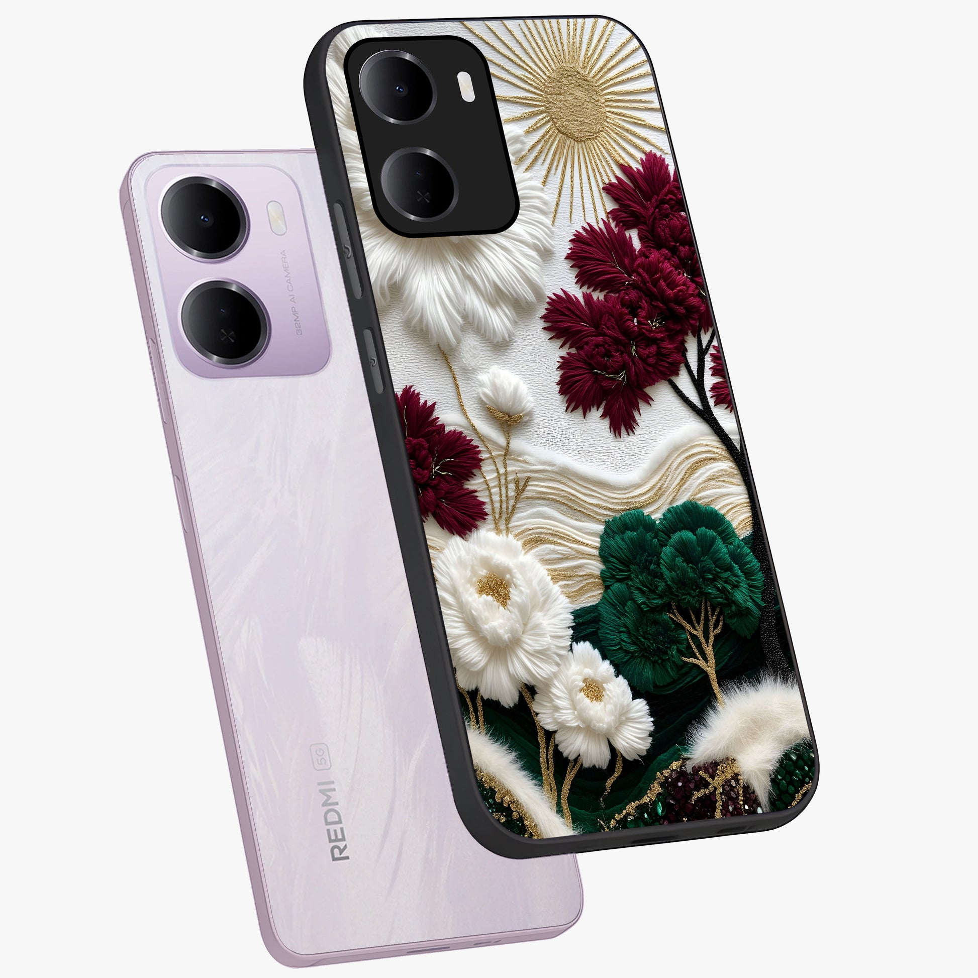 Radiant Bloom Elegance Glass Case displayed in angled mockup highlighting graceful floral design with radiant aesthetic style.