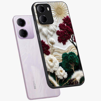 Radiant Bloom Elegance Glass Case displayed in angled mockup highlighting graceful floral design with radiant aesthetic style.