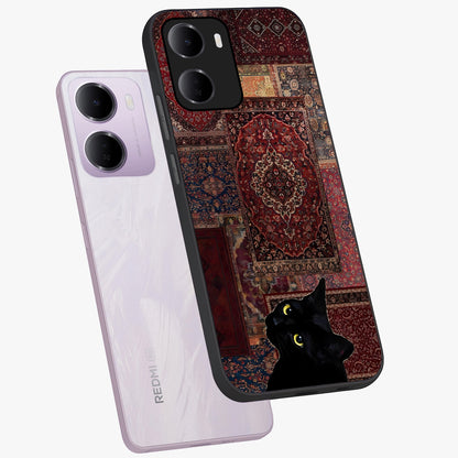 Regal Magic Cat Apple Glass Case displayed in angled mockup highlighting whimsical feline design with fantasy aesthetic.