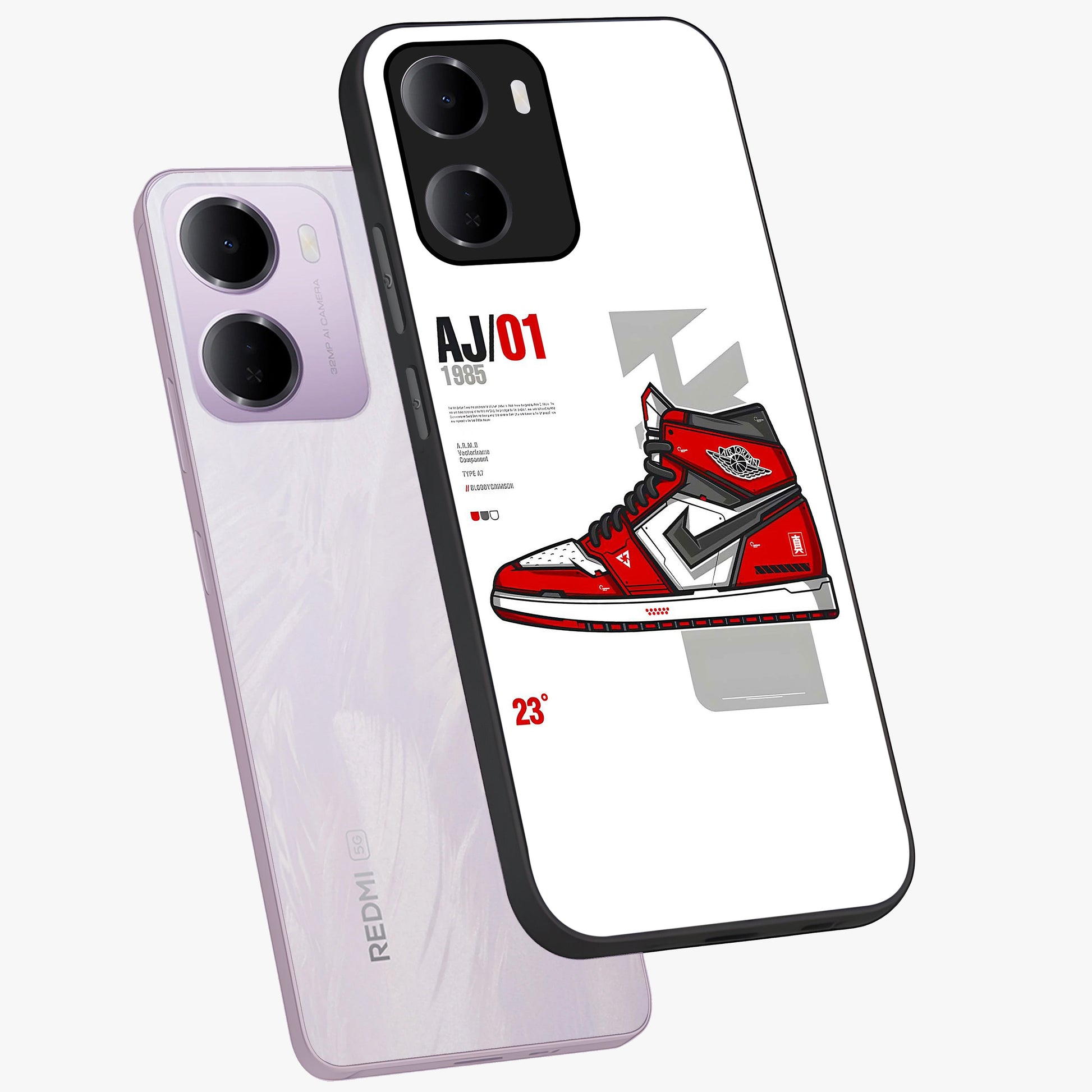Retro Sneaker Blueprint Glass Case displayed in angled mockup highlighting detailed shoe design with sporty retro aesthetic.