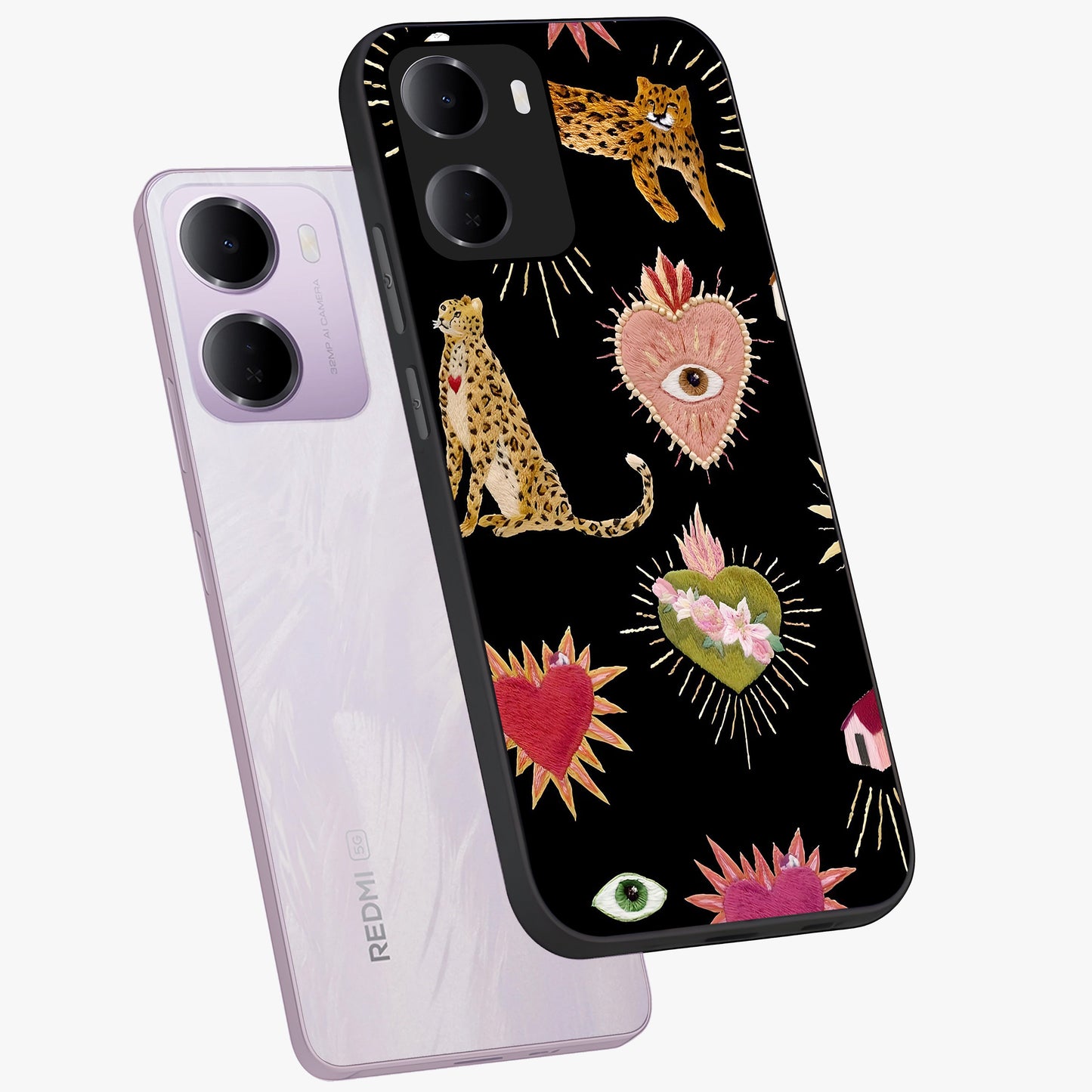Sacred Jungle Heart Glass Case displayed in angled mockup highlighting lush tropical design with natural aesthetic style.