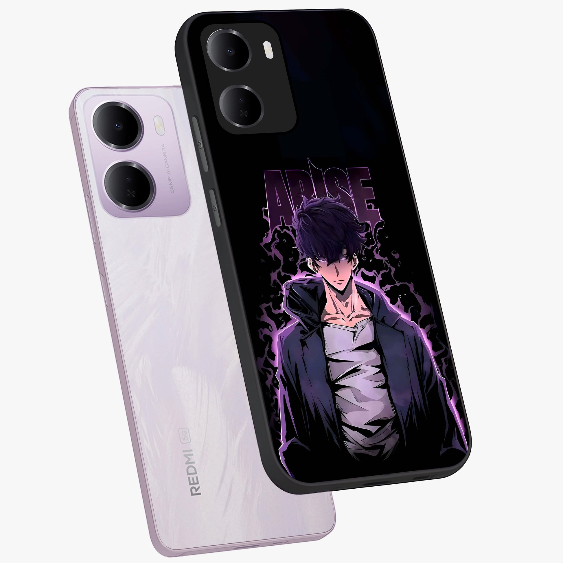 Shadow Monarch Awakening Glass Case displayed in angled mockup highlighting dramatic shadow warrior design with fantasy aesthetic.