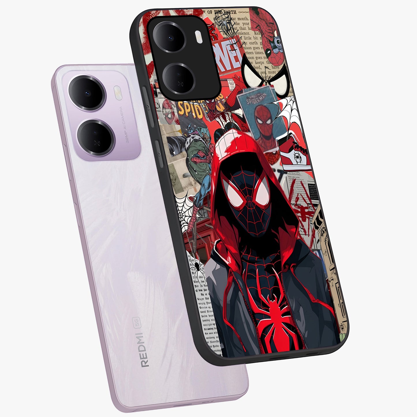 Spider Collage Street Glass Case displayed in angled mockup highlighting dynamic street style collage design with comic aesthetic.