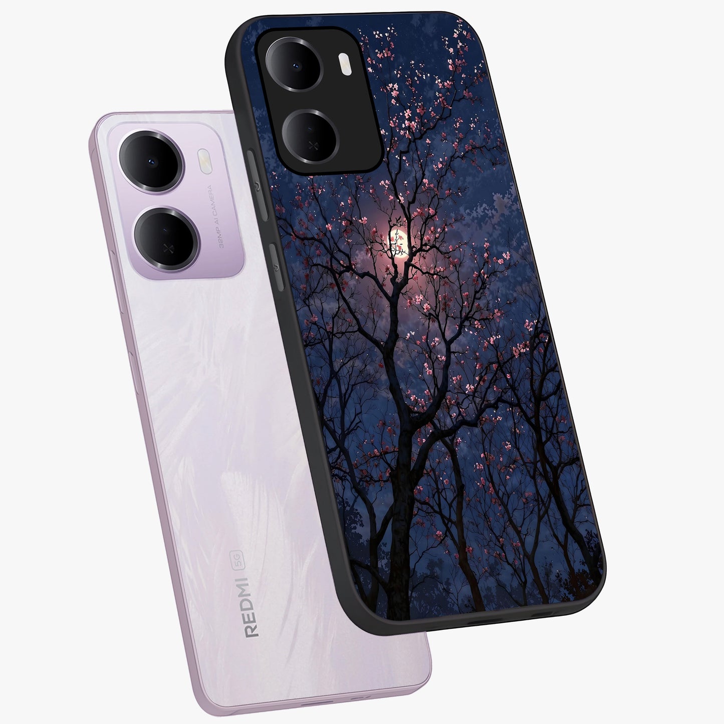 Twilight Sakura Serenade Glass Case displayed in angled mockup highlighting delicate sakura flower design with dreamy aesthetic.