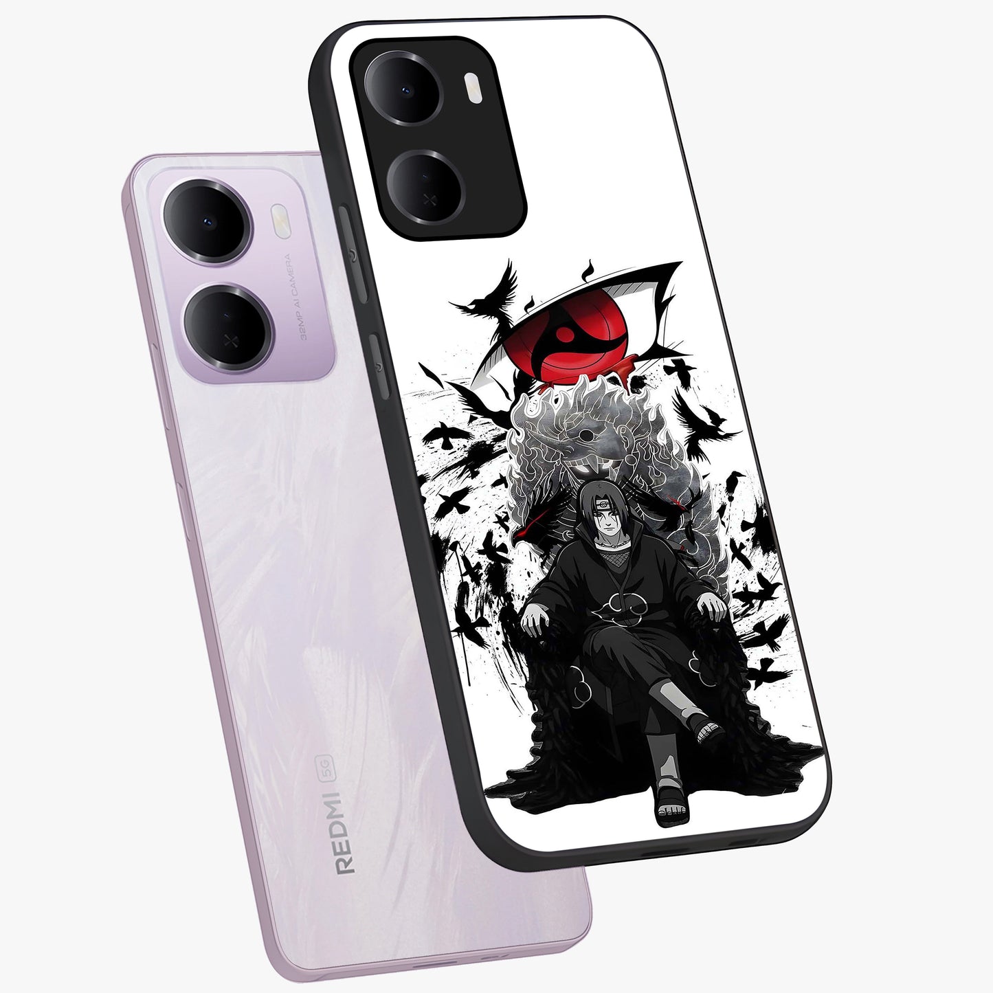 Uchiha Shadow Throne Glass Case displayed in angled mockup highlighting glowing aquatic design with celestial aesthetic.
