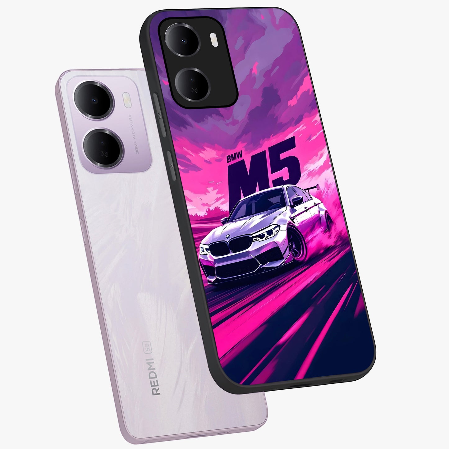 Velocity Drift Pulse Glass Case displayed in angled mockup highlighting dynamic drift design with sporty automotive aesthetic.