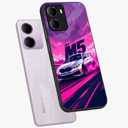 Velocity Drift Pulse Glass Case displayed in angled mockup highlighting dynamic drift design with sporty automotive aesthetic.