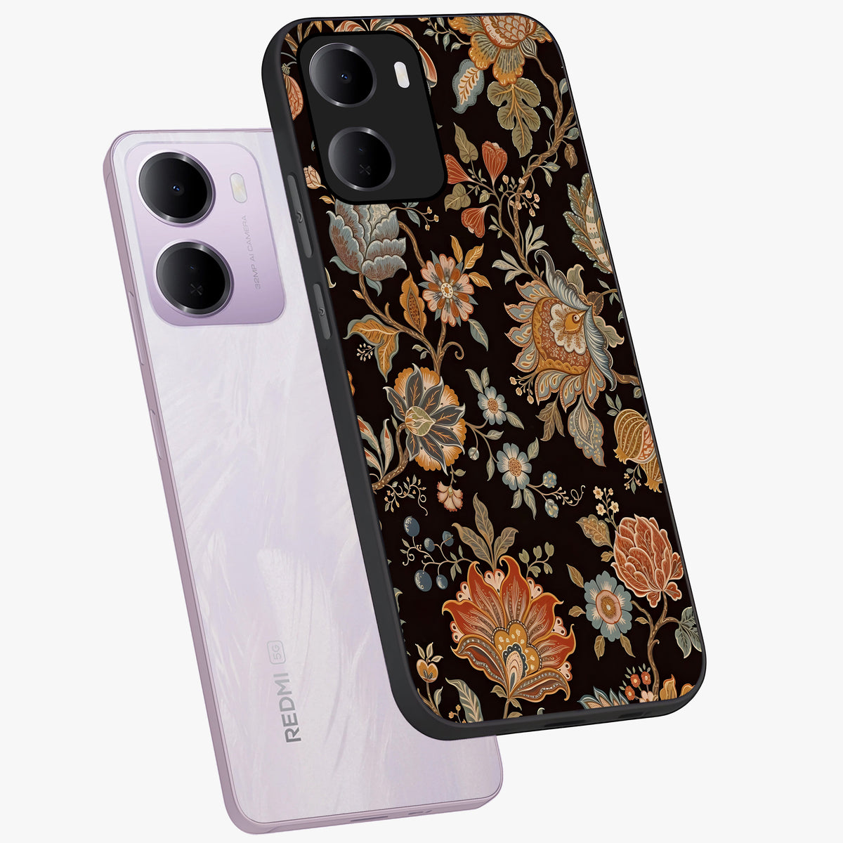 Vintage Floral Dream Glass Case displayed in angled mockup highlighting elegant vintage flower design with soft aesthetic style.