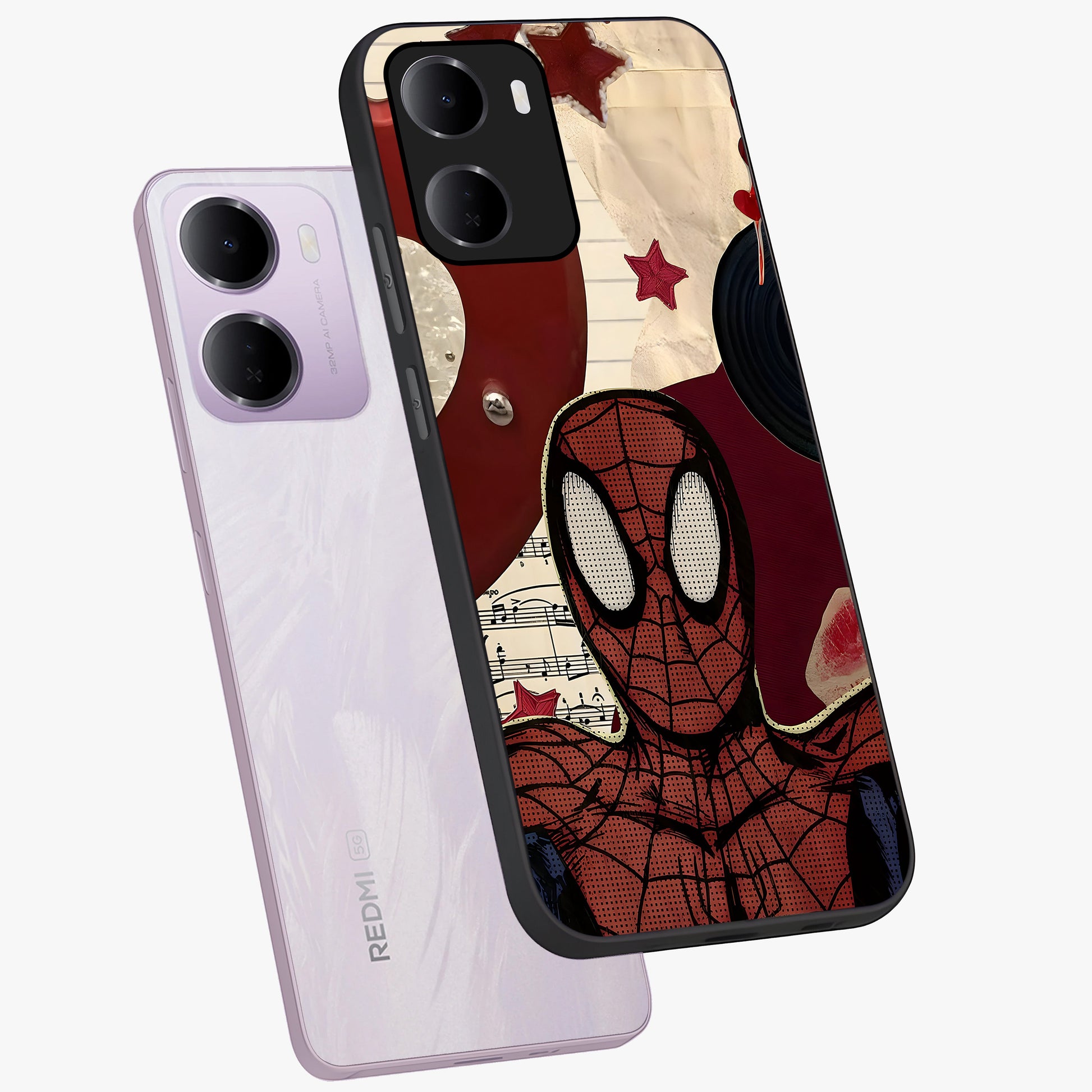 Web Warrior Vibes Glass Case displayed in angled mockup highlighting dynamic web design with comic style aesthetic.