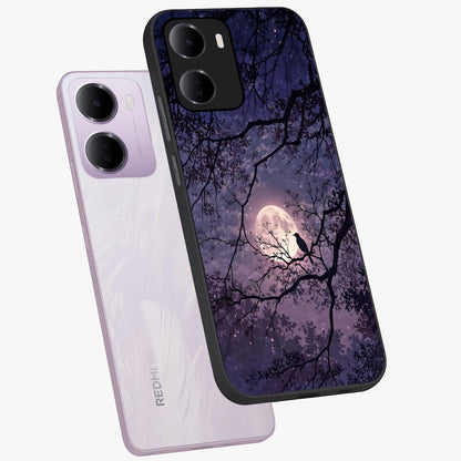 Whispering Moon Silence Glass Case displayed in angled mockup highlighting calm lunar design with dreamy night aesthetic.