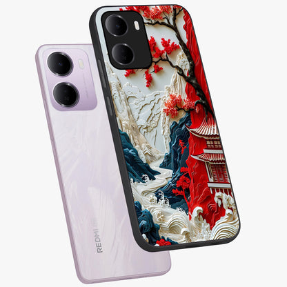 Whispers Of Sakura Waves Glass Case displayed in angled mockup highlighting flowing sakura design with soft floral aesthetic.