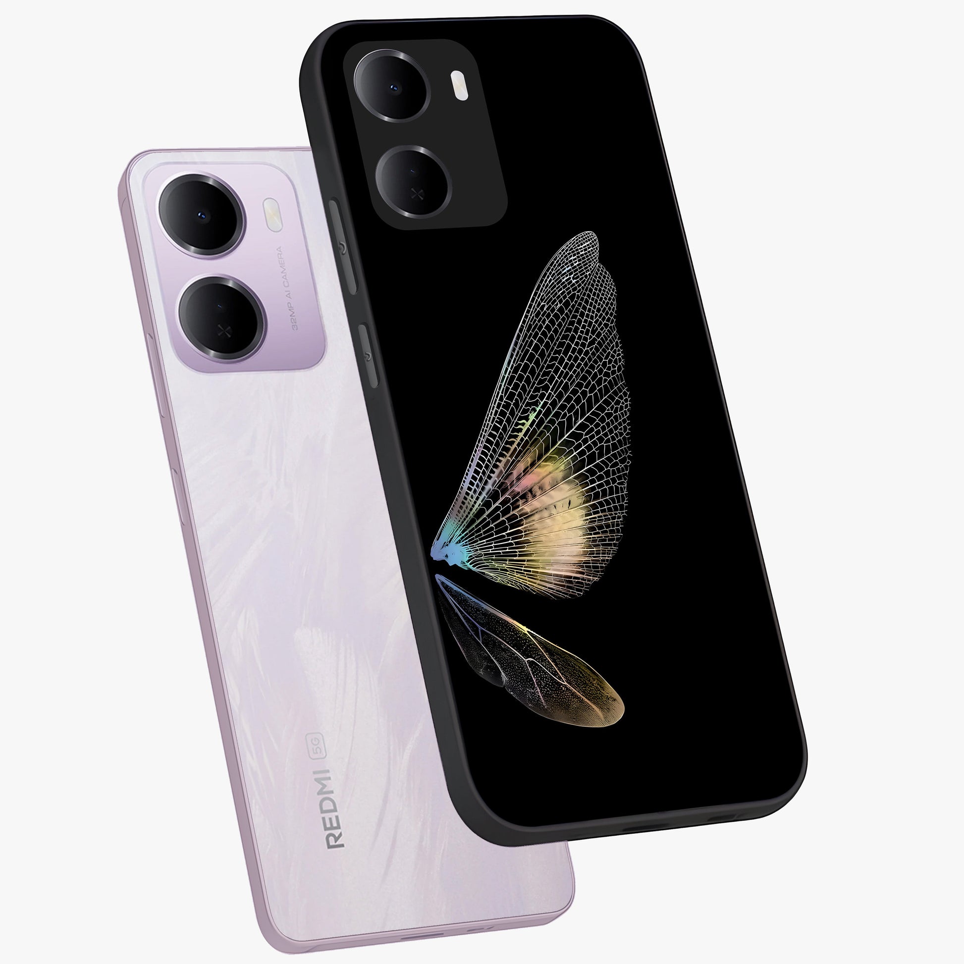 Whispers Of Wings Glass Case displayed in angled mockup highlighting soft feather design with celestial aesthetic style.