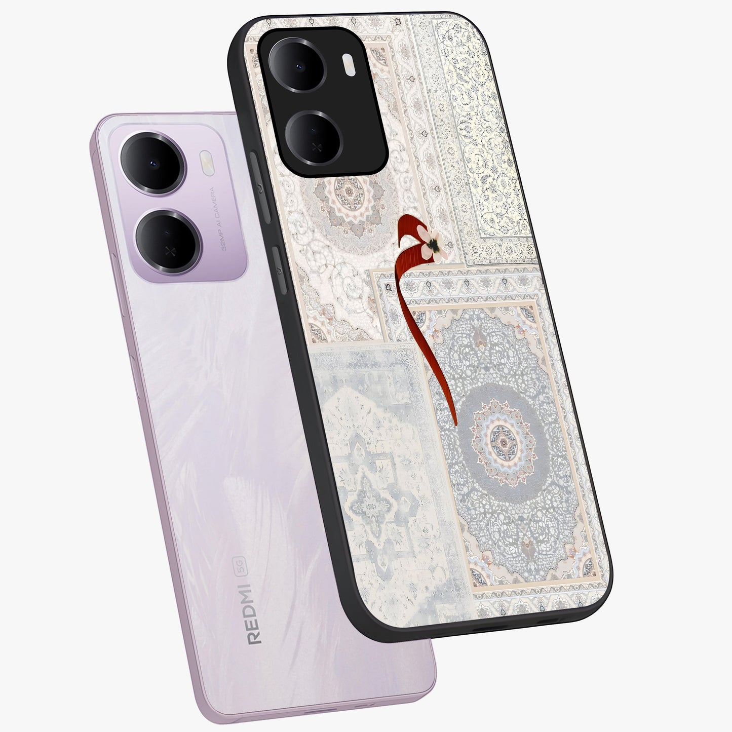 White Aesthetic Bow Glass Case displayed in angled mockup highlighting clean bow design with soft aesthetic style.