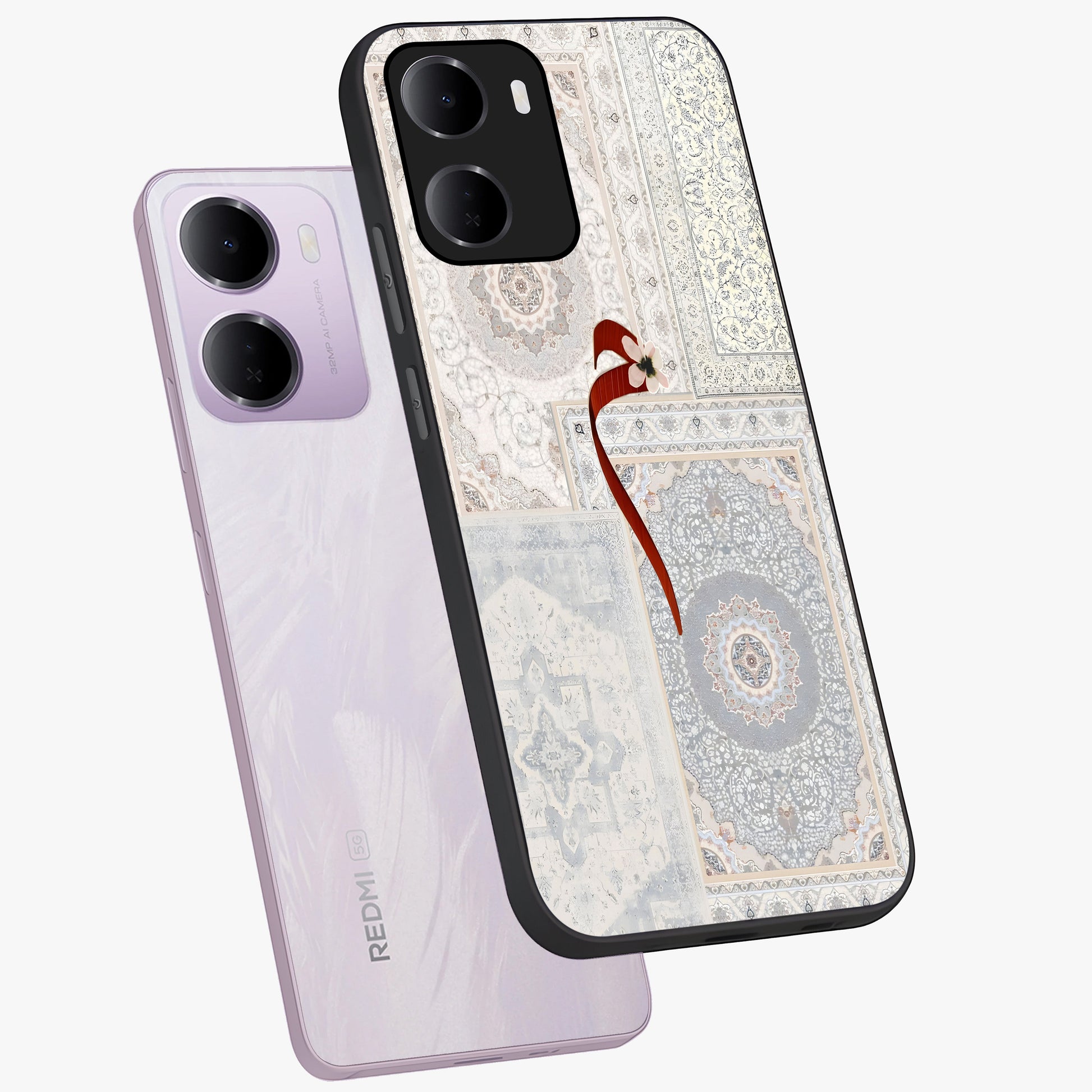 White Aesthetic Bow Glass Case displayed in angled mockup highlighting clean bow design with soft aesthetic style.