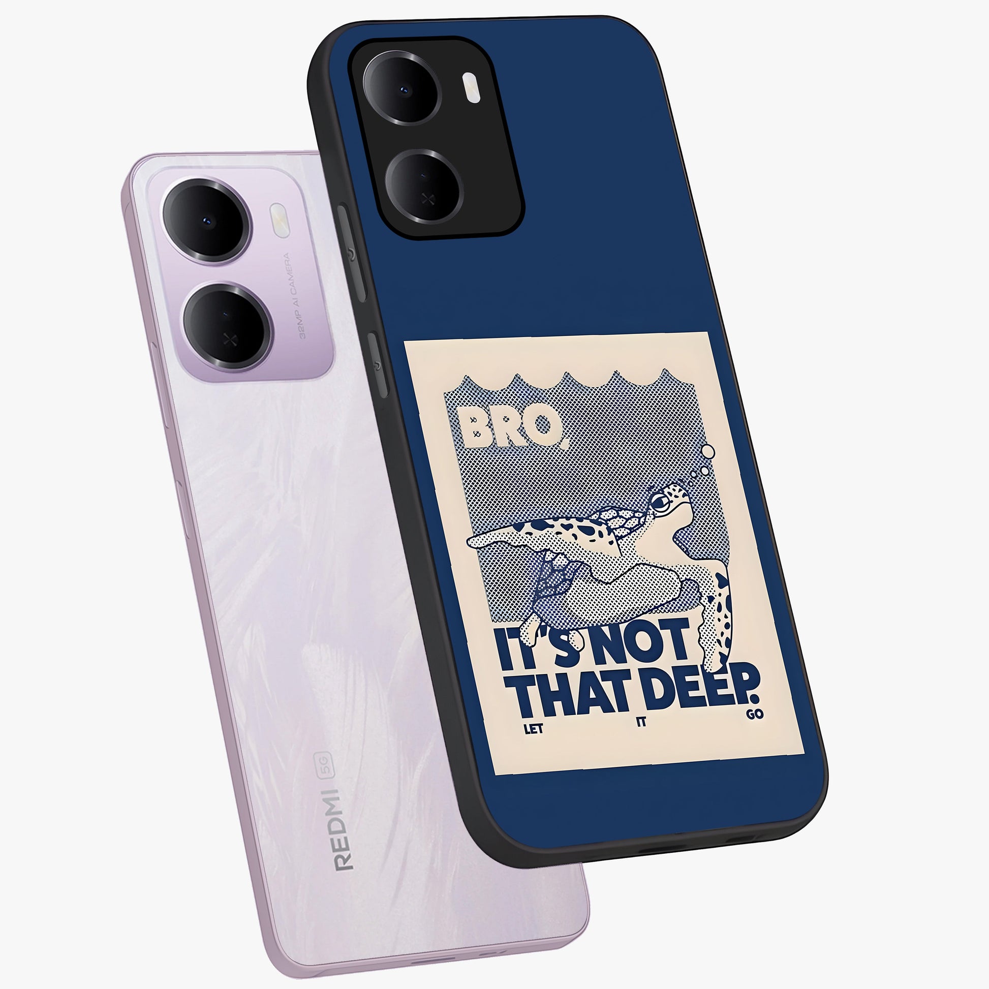 Worry Less Swim Glass Case displayed in angled mockup highlighting fun typography design with relaxed aesthetic style.