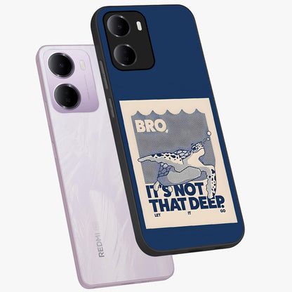 Worry Less Swim Glass Case displayed in angled mockup highlighting fun typography design with relaxed aesthetic style.