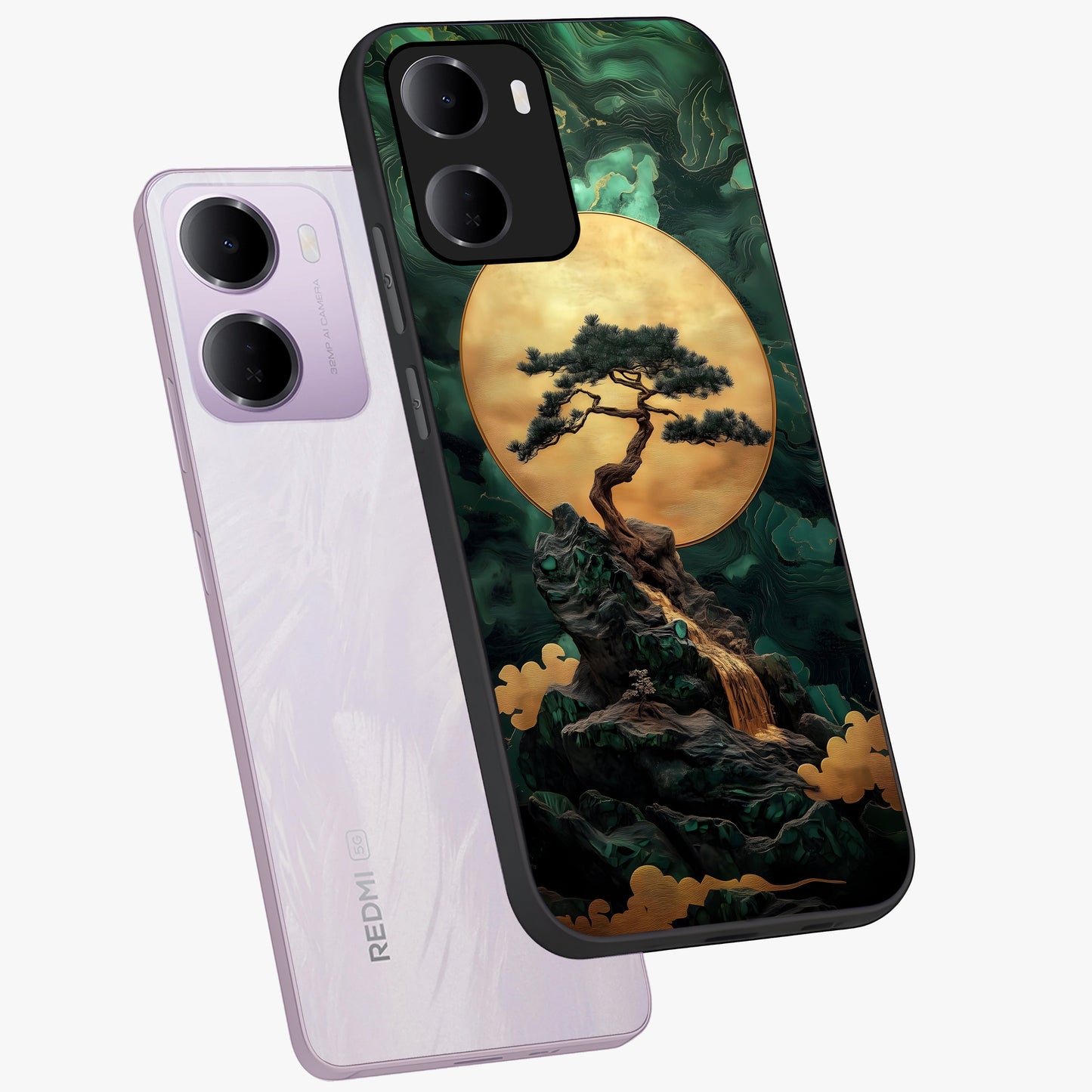 Zen Moon Rise Glass Case displayed in angled mockup highlighting peaceful lunar design with zen aesthetic style.