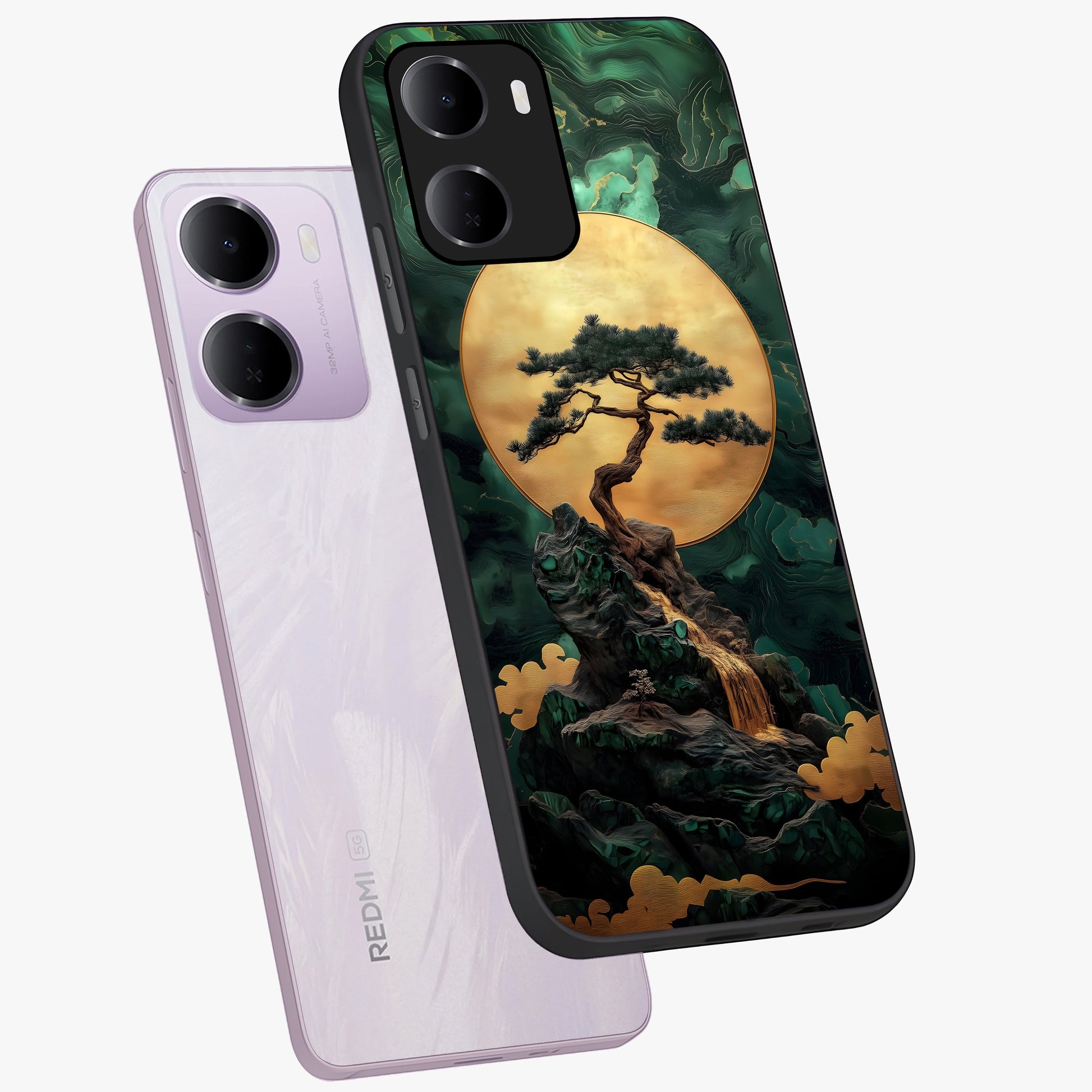 Zen Moon Rise Glass Case displayed in angled mockup highlighting peaceful lunar design with zen aesthetic style.