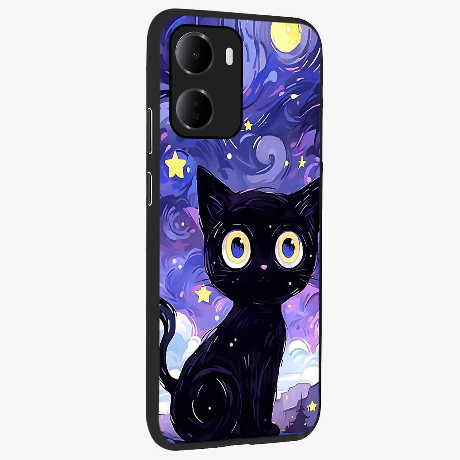 Abstract Cat Art Glass Case upright view showcasing creative feline illustration and aesthetic artistic style.