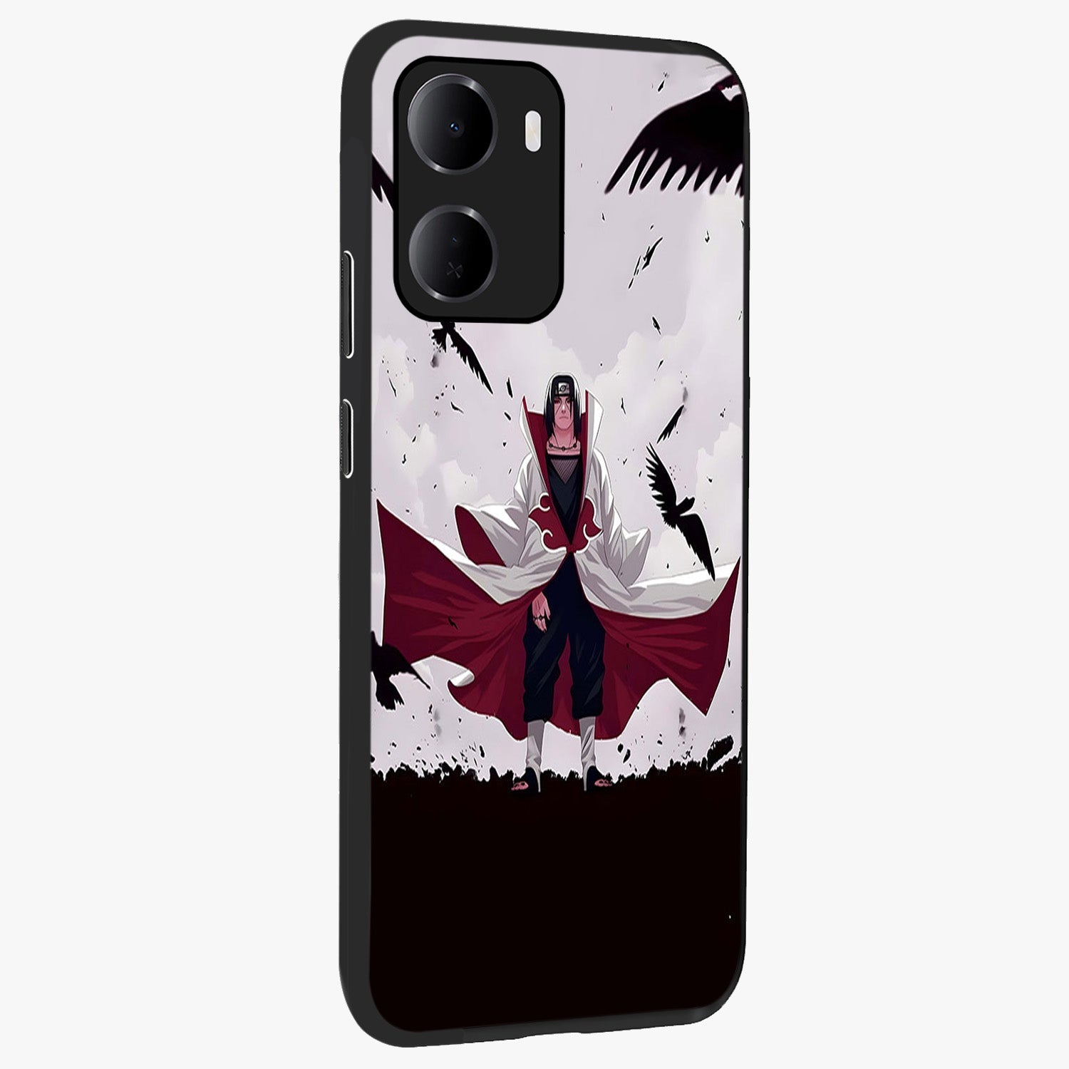 Crimson Crow Ascension Glass Case upright view showcasing dramatic crow artwork with bold gothic theme.
