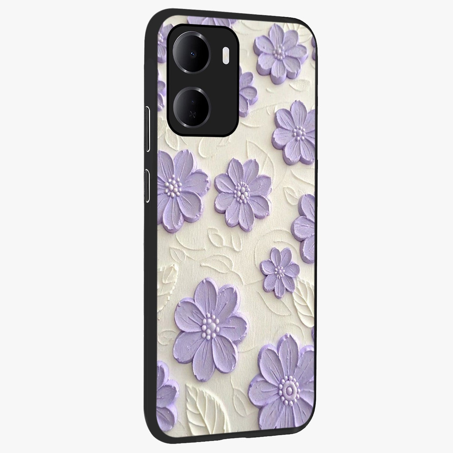 Floral Wall Art With Purple Flowers Glass Case upright view showcasing elegant purple flower artwork with decorative floral theme.