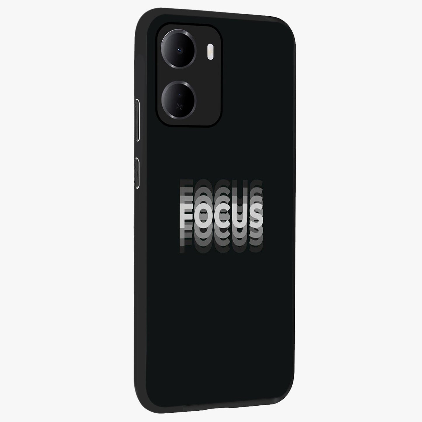 Focus Mode On Glass Case upright view showcasing strong typography statement with sleek motivational theme.