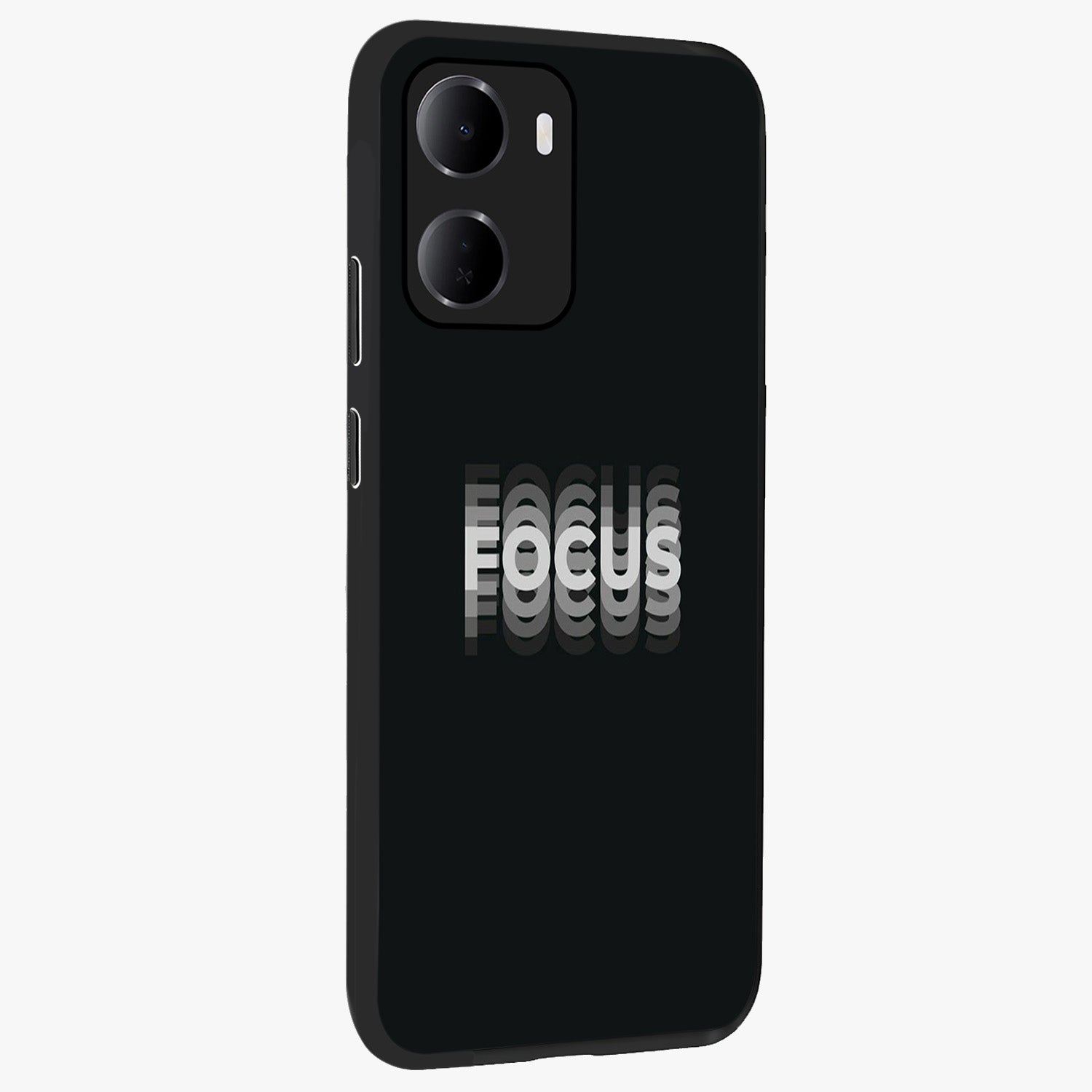 Focus Mode On Glass Case upright view showcasing strong typography statement with sleek motivational theme.