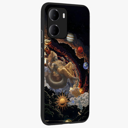 Galactic Divine God Glass Case upright view showcasing mystical divine artwork with dramatic cosmic theme.