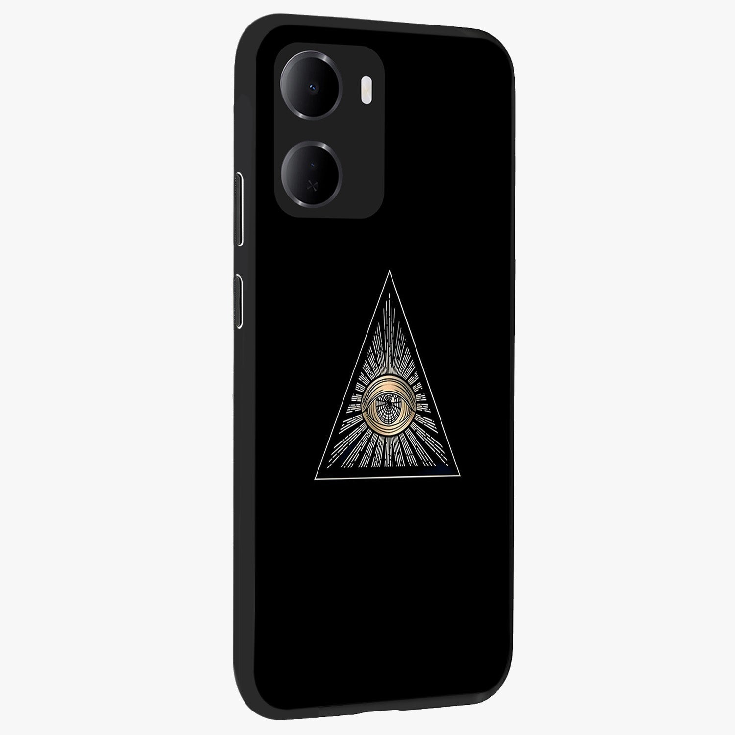 Illuminati Evil Glass Case upright view showcasing striking illuminati artwork with mysterious symbolic theme.