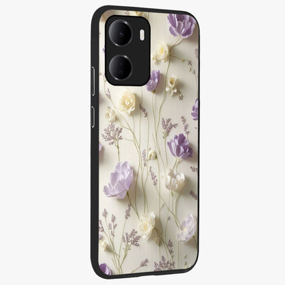Lilac Breeze Harmony Glass Case upright view showcasing delicate lilac artwork with peaceful floral theme.