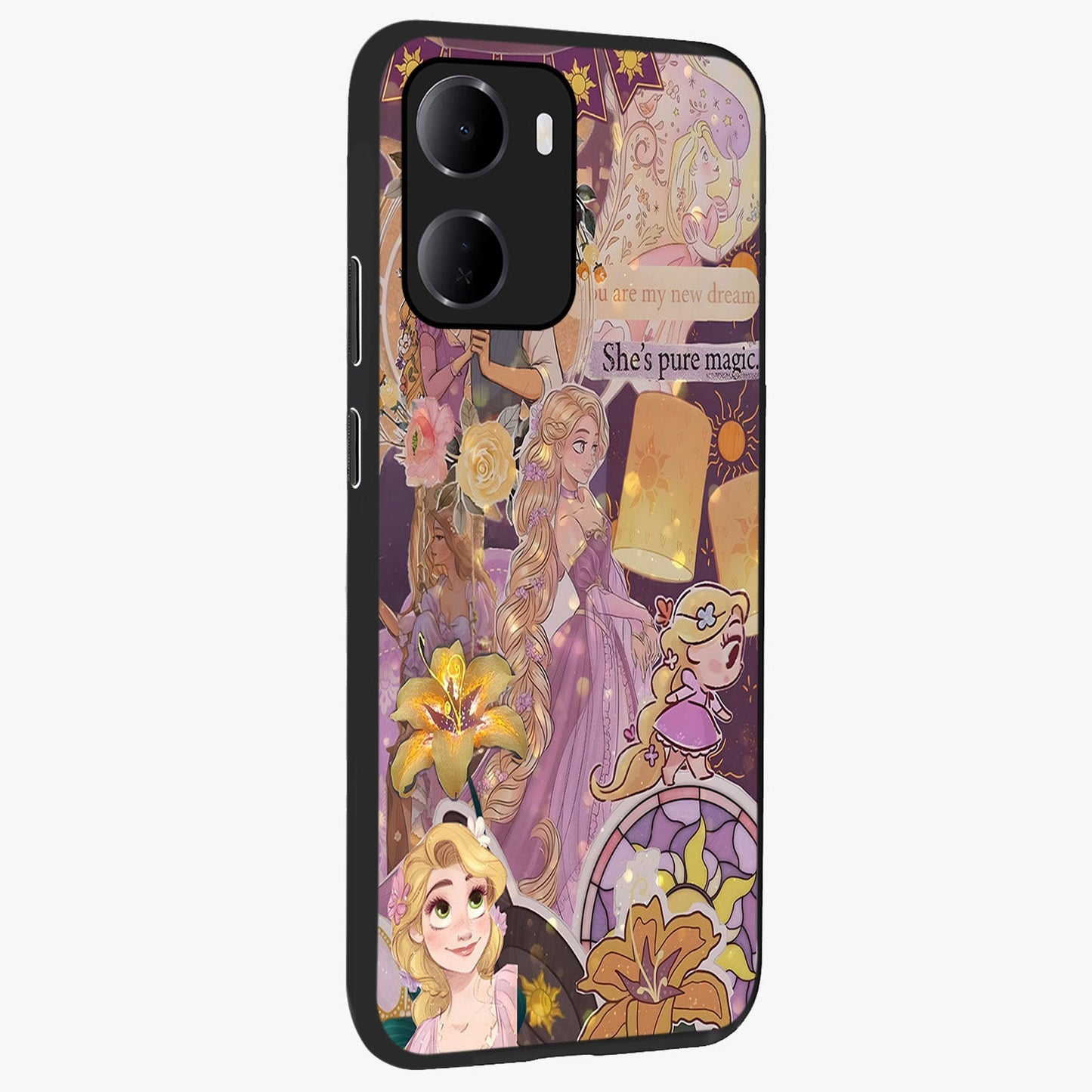 Magical Tangled Dream Glass Case upright view showcasing enchanting artistic artwork with dreamy fantasy theme.