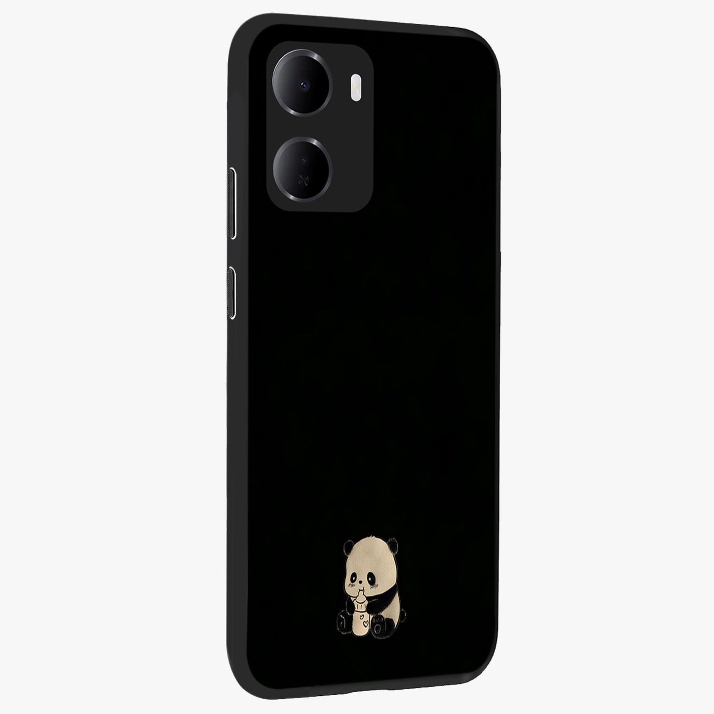 Midnight Panda Love Glass Case upright view showcasing charming panda artwork with playful romantic theme.