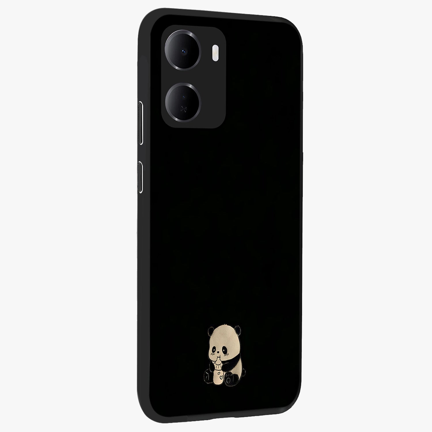 Midnight Panda Love Glass Case upright view showcasing charming panda artwork with playful romantic theme.