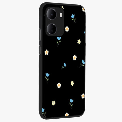 Minimal Petal Whispers Glass Case upright view showcasing elegant floral artwork with modern minimalist style.