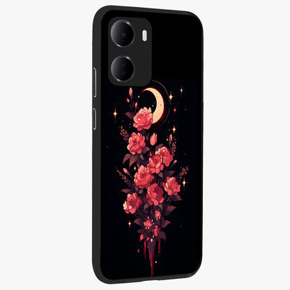 Moonlit Floral Elegance Glass Case upright view showcasing delicate floral artwork with refined night inspired theme.