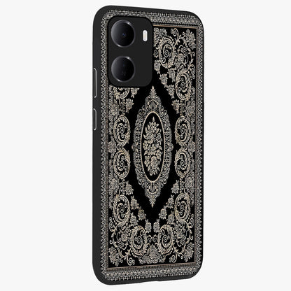 Noir Bloom Elegance Glass Case upright view showcasing graceful floral artwork with luxurious dark theme.