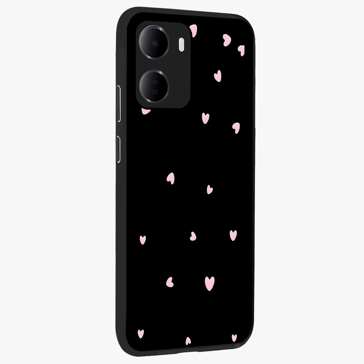 Pink Love Drops Glass Case upright view showcasing charming heart drop artwork with romantic playful theme.