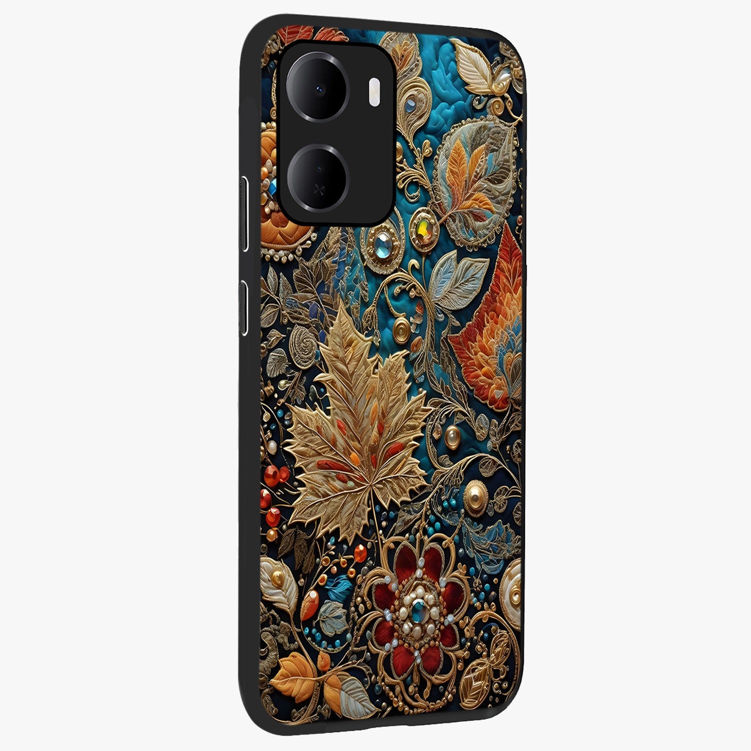 Royal Jewel Garden Glass Case upright view showcasing rich floral artwork with luxurious garden theme.